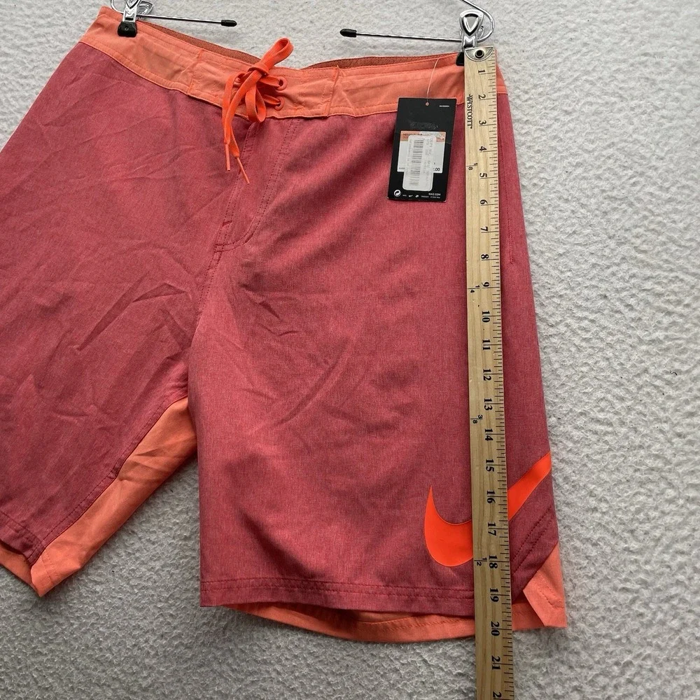 Nike Bathing Suit Mens 34 Red Orange Swoosh Drawstring Swim Shorts Athletic